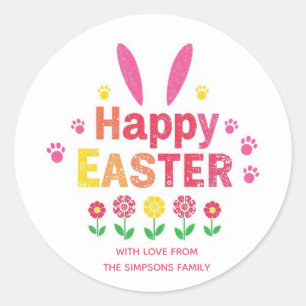 Sticker Rond Oreilles de lapin élégantes Joyeuses Pâques