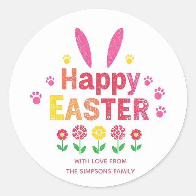 Sticker Rond Oreilles de lapin élégantes Joyeuses Pâques (Devant)