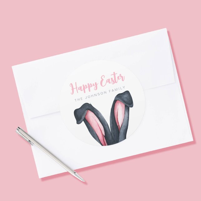 Sticker Rond Oreilles de Lapin Mignon Joyeuses Pâques (Cute Bunny Ears Happy Easter Classic Round Sticker)