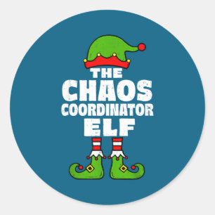 Sticker Rond Organisateur de chaos de Noël Elfe Drôle de vacanc