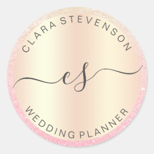 Sticker Rond Organisateur de mariage moderne élégant rose gold 