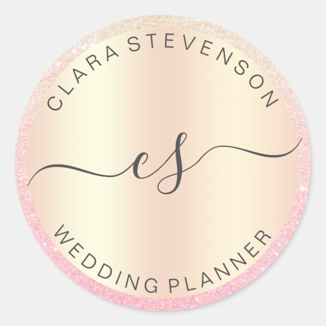 Sticker Rond Organisateur de mariage moderne élégant rose gold  (Devant)
