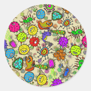Sticker Rond Organismes microscopiques drôles de laboratoire