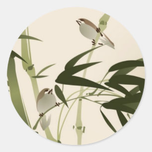 Sticker Rond Oriental painting, bamboo branches
