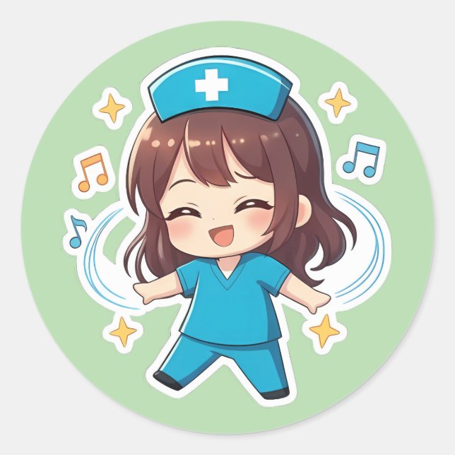 Sticker Rond Original Chibi Nurse 2.0 - Pulse of Joy (Devant)