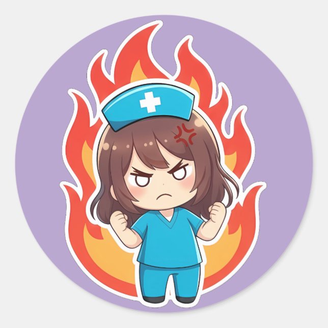 Sticker Rond Original Chibi Nurse 3.0 - Angry (Devant)