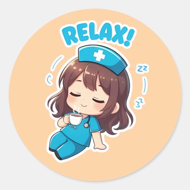 Sticker Rond Original Chibi Nurse 3.0 - Relax (Devant)