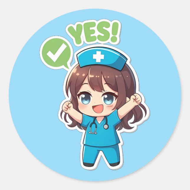 Sticker Rond Original Chibi Nurse 3.0 - Yes (Devant)