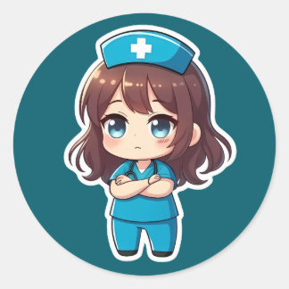 Sticker Rond Original Chibi Nurse - Professional Calm