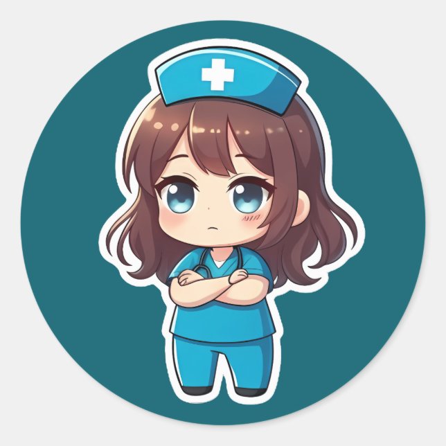 Sticker Rond Original Chibi Nurse - Professional Calm (Devant)