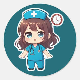 Sticker Rond Original Chibi Nurse - Racing Against Time