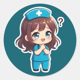 Sticker Rond Original Chibi Nurse - The Questioning Moment