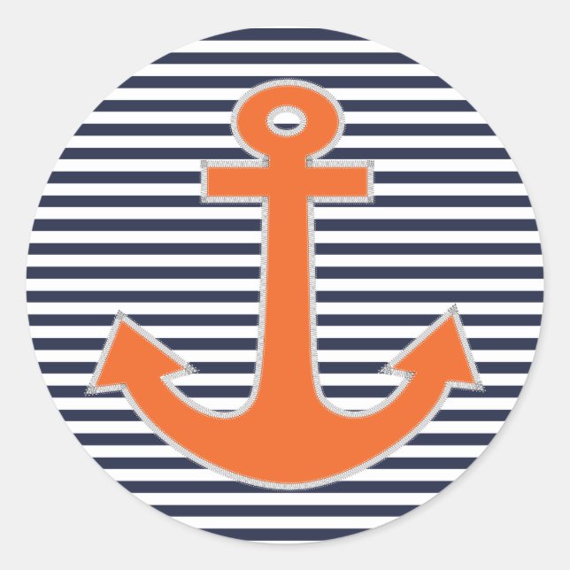 Sticker Rond Original Embroidery Anchor Capitaine Nautical (Devant)