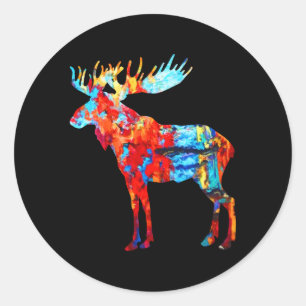 Sticker Rond Orignaux canadiens colorés Peinture Abstraite Faun