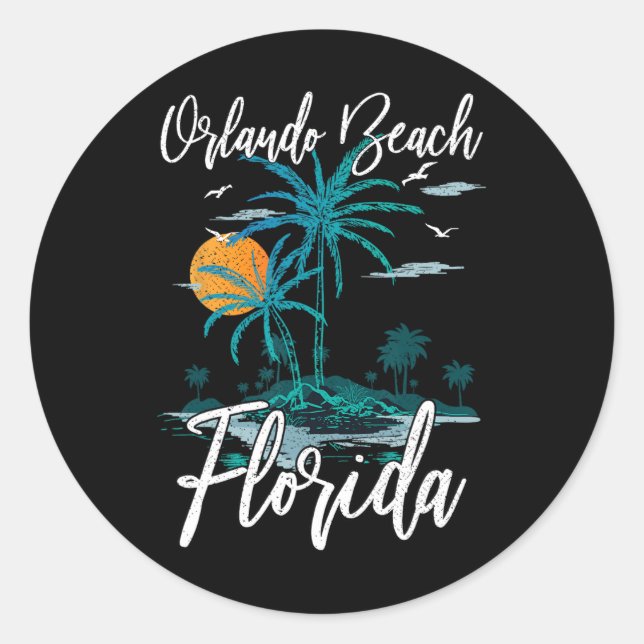 Sticker Rond Orlando Beach Floride Famille Vacances Palm Tree S (Devant)