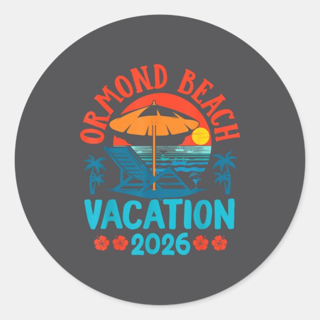 Sticker Rond Ormond Beach Florida 2026 Family Vacation Beach Su (Devant)