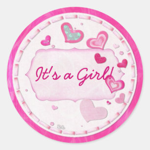 Sticker Rond Orné de bijoux rose de coeurs PERSONNALISÉ