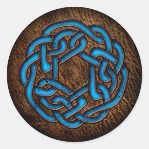 Sticker Rond Ornement céleste bleu vif sur cuir