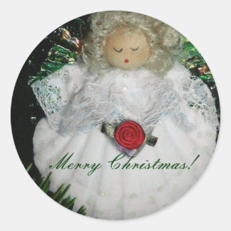 Sticker Rond Ornement d'ange de Noël, Joyeux Noël !