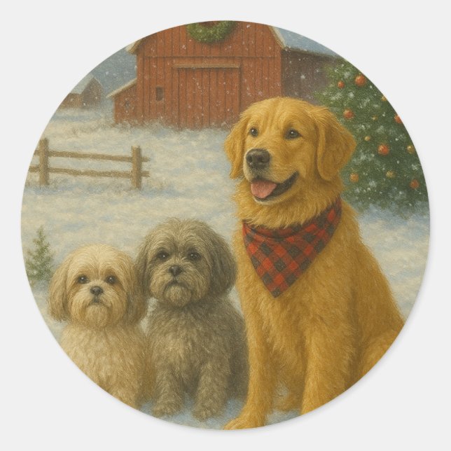 Sticker Rond Ornement de Noël Chien (Devant)