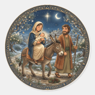 Sticker Rond Ornement de Noël de la Sainte Famille de la Nativi