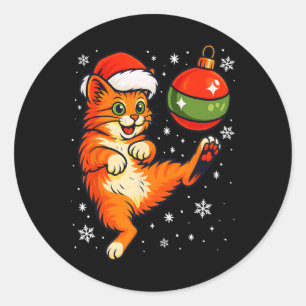 Sticker Rond Ornement de Noël humour de chat orange amusant Foo