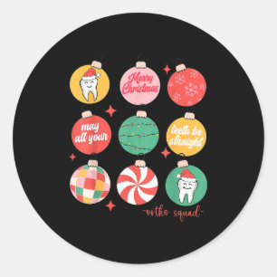 Sticker Rond Ornement de Noël Orthodontie Ortho Squad Dents B