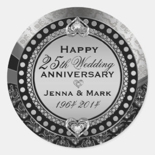 Sticker Rond Ornement du 25e anniversaire du Mariage en argent