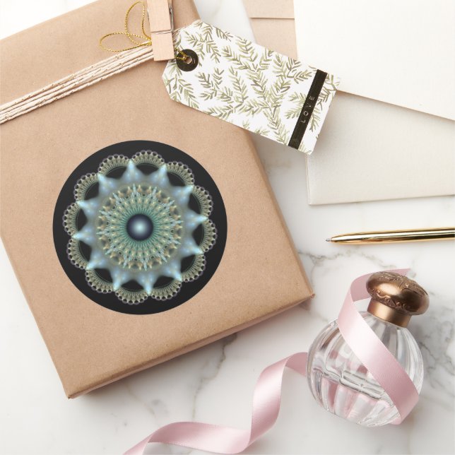 Sticker Rond Ornement fractal étoile brillante (Cadeaux)