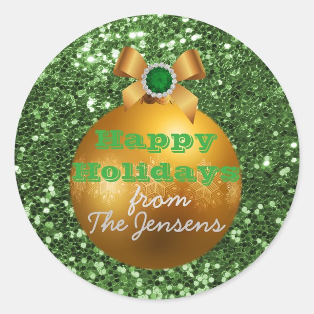 Sticker Rond Ornement Gold Ball Parties scintillant Green Faux (Devant)
