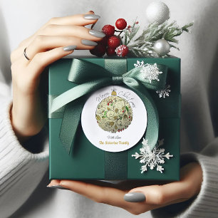 Sticker Rond Ornement moderne Elegant Gold Doodle de Noël