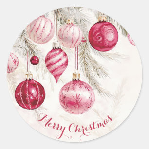 Sticker Rond Ornements blancs roses Noël millésimé