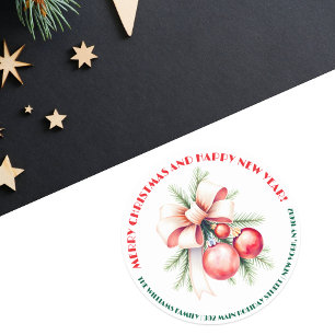 Sticker Rond Ornements Bow Aiguilles de pin Adresse de Noël