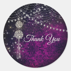 Sticker Rond Ornements de monogramme magenta violet mignon
