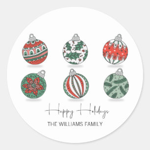 Sticker Rond Ornements de Noël colorés