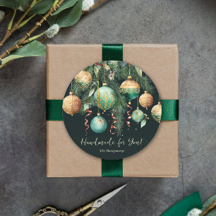 Sticker Rond Ornements de Noël en Or et Vert