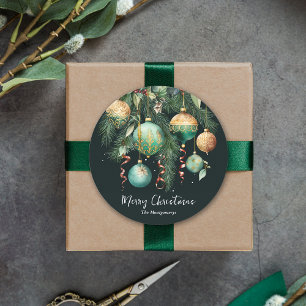 Sticker Rond Ornements de Noël en or et vert