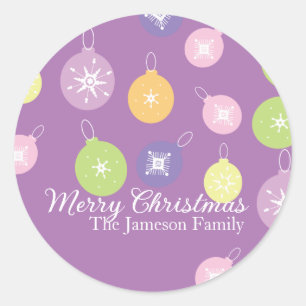 Sticker Rond Ornements de Noël pastel flocons de neige violet 