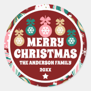 Sticker Rond Ornements de Noël rétro vintages et flocons de nei
