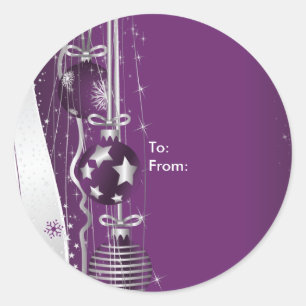 Sticker Rond Ornements De Noël Sur Balises Cadeaux En Argent Vi