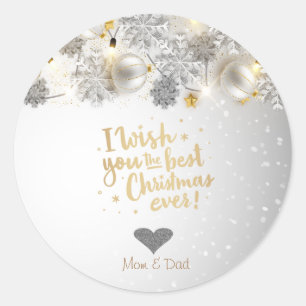 Sticker Rond Ornements Je vous souhaite un très joyeux Noël