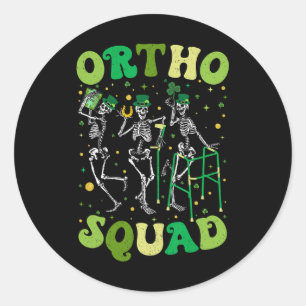 Sticker Rond Ortho Squad Dancing Skeletons St patrick Orthopé