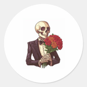 Sticker Rond Os de Louvain - Drôle squelette romantique