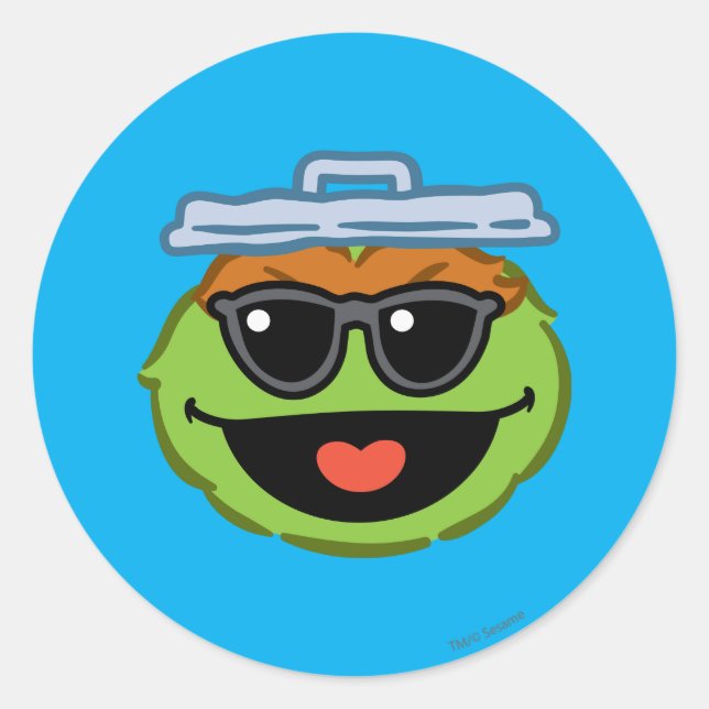 Sticker Rond Oscar Visage Souriant avec Lunettes de Soleil (Devant)