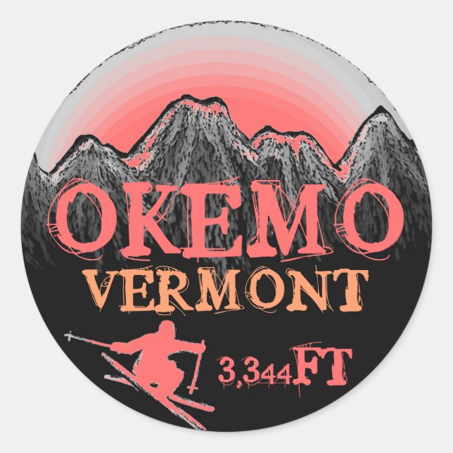 Sticker Rond Ostickers d'élévation d'art de ski rose Okemo Verm (Devant)