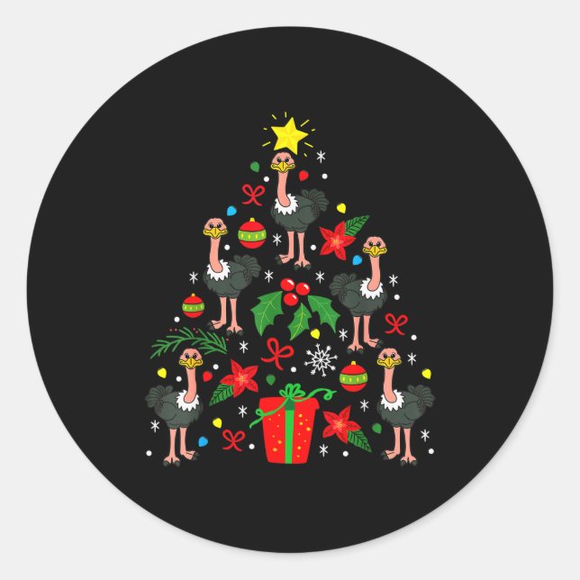 Sticker Rond Ostrich Christmas Ornament Tree Funny Xmas Gift  (Devant)