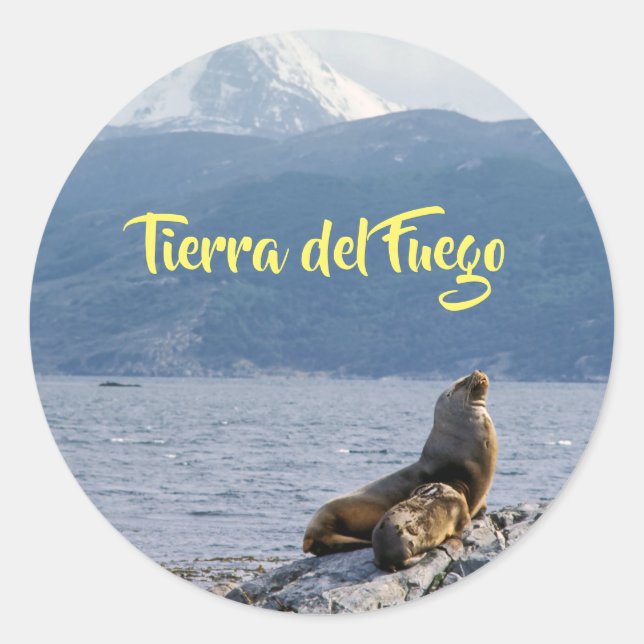 Sticker Rond Otaries dans le canal beagle - Argentine (Devant)