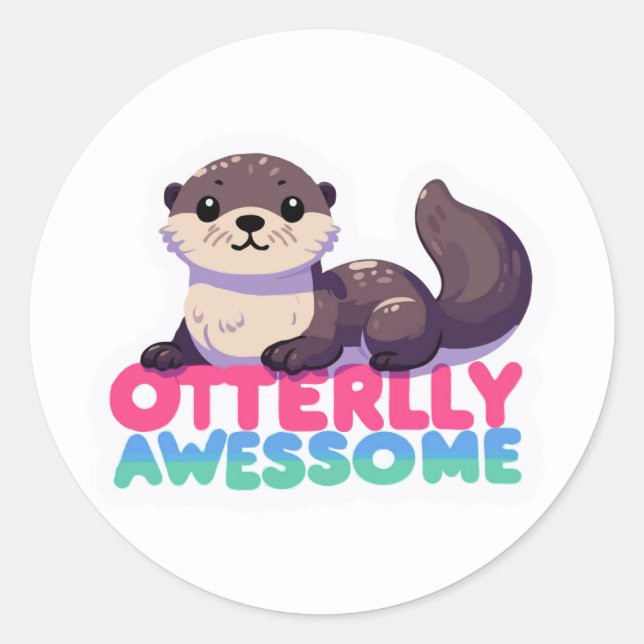 Sticker Rond Otter absolument génial - Belle Art Animal Pun Art (Devant)