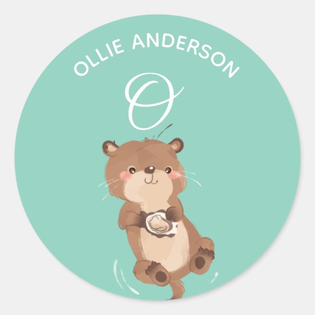 Sticker Rond Otter ・ Alphabet Monogram Cute School garderie (Devant)