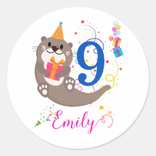 Sticker Rond Otter Anniversaire Fille Fête Ballons colorés Thèm